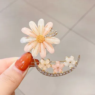 Round Moon Shape Rhinestone Hair Clips for Girls